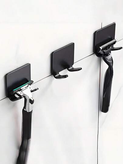 1/2/4 Pieces - Self-Adhesive Mounting Shaving Kit And Towel Hanger - A Wall-Mounted Bathroom Storage Set Without Drilling Holes. It Features An Installation-Free Design Suitable For Tiles, Mirrors, And Door Panels. The Shaving Kit And Towel Hanger Are Made Of Plastic And Are Specifically Designed For Bathroom Storage.