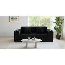 ATOMHOME 75" Cloud Boneless Loveseat Sofa, Corduroy Compressed Sofa With Cup Holders, No Assembly Comfy Deep Seat Couches With Pillows For Bedroom Furniture Living Room Apartment Small Space - 黑色-1 - 查看 8
