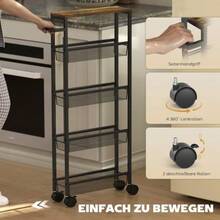 Kitchen/Serving Trolley With 5 Shelves, Rolling Kitchen Shelving Unit With Countertop, Wheels And Handle, 47 X 13 X 96.5 Cm, Black - Black - View 2