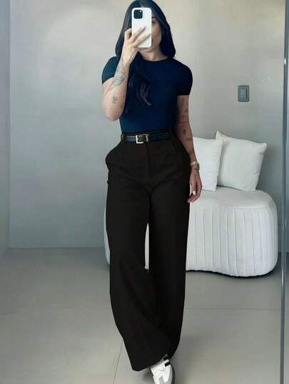 Pantalones de pierna ancha de talle alto para mujer | Ropa de mujer para primavera | Pantalones de oficina casuales y elegantes | Ropa casual de primavera | Pantalones rectos sueltos de unicolor | Ropa de primavera | Ropa casual de mujer | Pantalones casuales suaves y cómodos | Ropa casual de mujer | Ropa de trabajo minimalista de moda | Traje casual | Preparación para el Año Nuevo | Esenciales de primavera y otoño