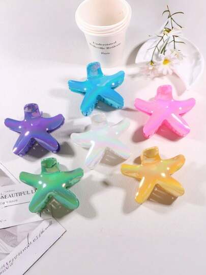 1pc/3pcs/6pcs Casual Star-Shaped ABS Plastic Creative Colorful Starfish Hair Clips, Candy Color Wavy Pattern Cute Ocean Style Hair Accessories