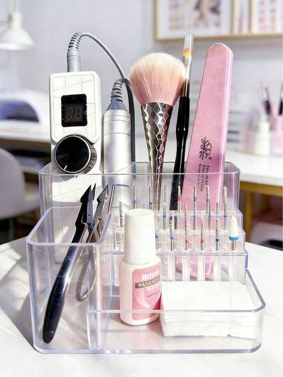 1pc Acrylic Nail Drill Bit Holder, Polished Drill Bit Storage Box, Suitable For Nail Salon Tools