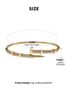 Luxury Cubic Zirconia Pave Nail Design Open Cuff Bracelet, 18K Gold Plated Street Style Bangle Jewelry Gift For Women,Women's Fashion Rhinestone Decor Nail Shaped Bracelet, High Quality Gold Tone Micro-Inlaid Open Bangle For Party - Multicolor - View 12
