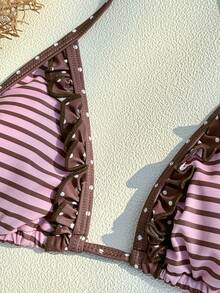 Sultry Sol Đồ bơi bikini nữ, họa tiết sọc chấm bi giản dị, màu nâu, thời trang cho các buổi đi chơi/tập thể dục/thường ngày/phong cách Y2K/những năm 2000/thanh lịch/cổ điển/thời trang đường phố/kỳ nghỉ/lễ hội âm nhạc/tiệc bể bơi, mùa hè 2026. - nâu hồng - Xem 7
