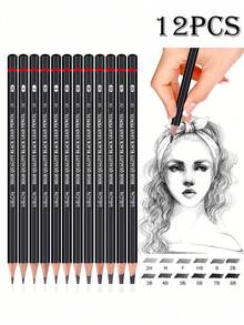 12pcs Professional Sketching Pencil Set - High Quality Durable Wooden Hexagonal Grip, Hardness Range From 2H To 8B - Suitable For Artists And Beginners, Drawing Supplies, Back To School Stationery Gifts, Art School Essentials, Learning Necessities - A - View 2