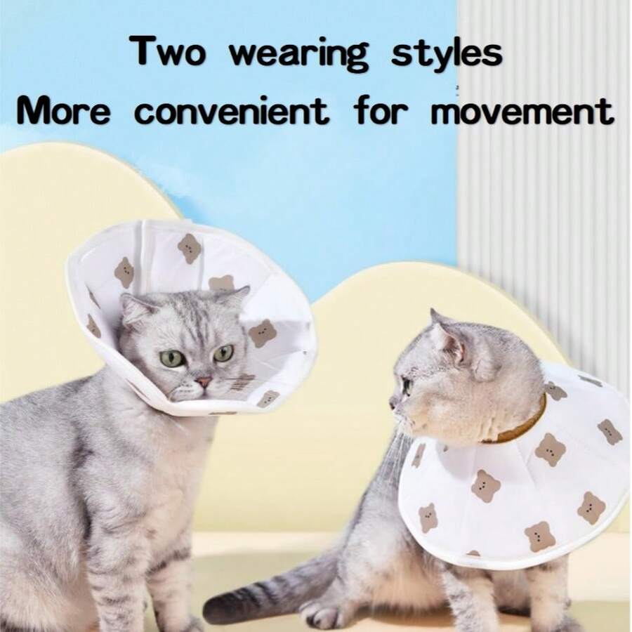 1pc Cat Elizabeth Collar, Cartoon Spay/Neuter Recovery Cone, Adjustable Waterproof Neck Ruff For Small Dogs - White - View 1