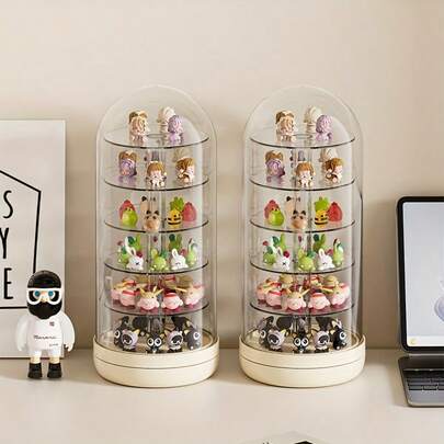 1pc UFORU Mini Figure Display Box With Cover, Multi-Layer Rotating Desktop Organizer