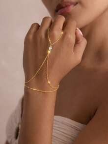 Tsnamer 女士金手链，14K镀金精致戒指手链，时尚指环手链，女士珠宝礼物沙滩饰品 - 手鍊 - 查看 3