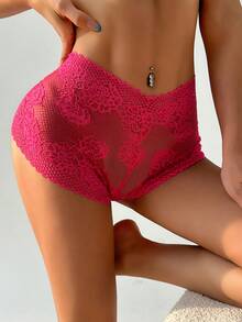 Bộ đồ lót nữ quần đùi boxer cạp trung phối ren - Quần lót nâng mông gợi cảm, thoải mái, co giãn, thích hợp mặc hàng ngày và chơi thể thao, tập yoga. - Màu Hoa hồng đỏ - Xem 6