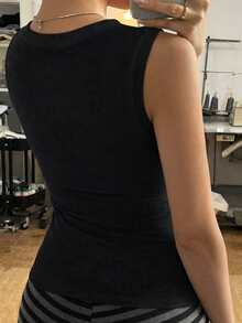 Áo hai dây 2 trong 1 kiểu Y2K dành cho nữ, màu đen trơn, thích hợp cho mùa tựu trường, thể thao ngoài trời và mặc nhà thoải mái vào mùa hè. - màu đen - Xem 2