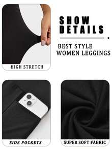 Women's High-Waisted Tight Yoga Pants | Abdominal Tightening And Hip Lifting For Shaping, Elastic Waistband Fits Well, Plain Long-Style Fitness Pants With Pocket Design, Suitable For Gym Running And Fitness Activities, Cycling And Running Sports Pants - màu đen - Xem 7