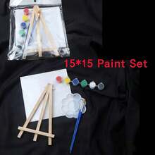 15*15cm Mini Wooden Easel With Oil Painting Frame, Canvas, Painting Set, Includes Easel, Canvas, Paints, Brushes - Mini DIY Painting Kit For Children - Sets - View 9
