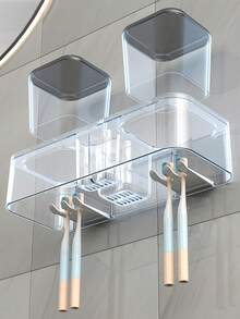 Wall Mounted Toothbrush Holder & Rinse Cup Set, Bathroom Electric Toothbrush & Toothpaste Storage Rack, No Drill Bathroom Electric Toothbrush & Rinse Cup Dental Cylinder Set - Multicolor - View 2