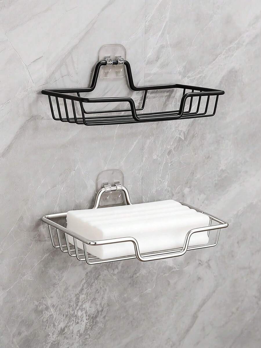 不锈钢皂碟，带背胶，无需钻孔，壁挂式收纳架，浴室整理架 - 防水、防锈，带排水孔 - 彩色 - 查看 1