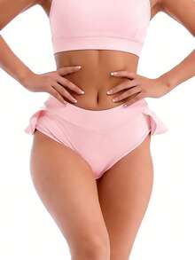 Women's High Waist Wide Waistband Ruffle Yoga Shorts Gym Workout Rave Booty Dance Mini Hot Pants Bottoms Active Skirted Panties - 粉色 - 查看 4