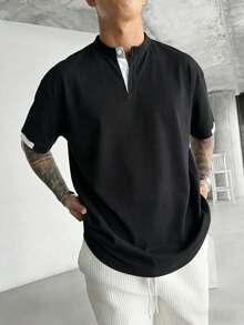 1 pieza Camiseta de manga corta casual para hombre GRDR, nueva llegada de verano - Negro - Ver 4