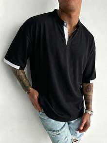 1 pieza Camiseta de manga corta casual para hombre GRDR, nueva llegada de verano - Negro - Ver 5