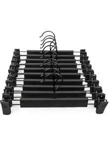 20pcs Black Plastic Clothes Hanger Set, Includes 2 Adjustable Rust-Proof Skirt Clips And 360 Degree Rotating Hooks, Suitable For Jeans And Pants - Black - View 11