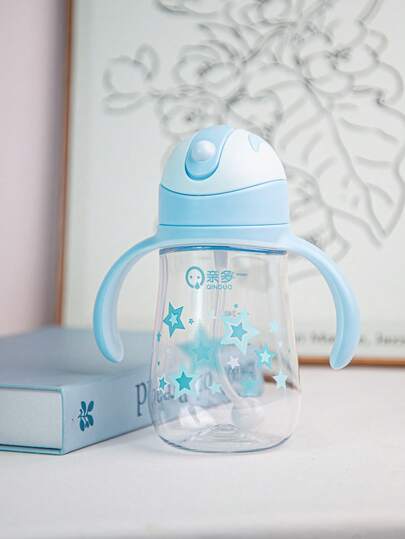 1pc 300ML Cute Design Children's Cup, Infant Anti-Choke Training Cup, Dustproof Leakproof Shockproof, Transparent Weighted Ball, With Handle And Markings, Suitable For Babies 6 Months+, Home, Kindergarten, Outdoor Use, Lovely Cup, Holiday Gift