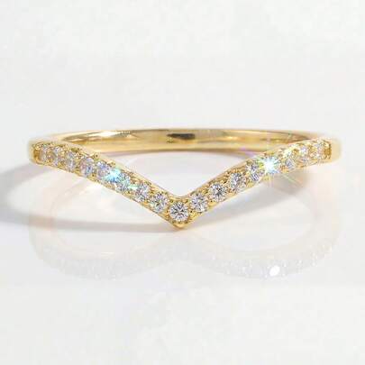 1枚经典独特V形钻石和莫桑石镶嵌925纯银奢华结婚戒指、订婚戒指、承诺戒指、周年纪念戒指、女士珠宝礼物、圣诞礼物