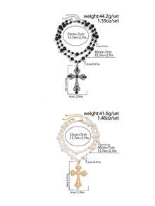 2pcs/Set Faux Pearl Cross Necklace, Fashionable Layered Beaded Choker Necklace For Men, Hip Hop Style - Pearl Cross - View 7