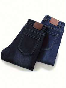 Men's Stretch Slim Straight Leg Business Casual Jeans, Slant Pocket Design, Versatile For Daily Wear - Màu xanh lam - Xem 1