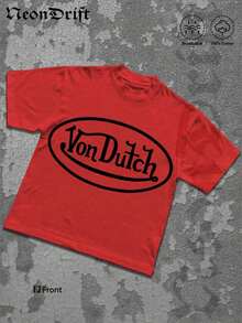 2026 New Arrival NeonDrift Double-Sided Printing Men's T-Shirt Men's Short-Sleeve T-Shirt100% Cotton Fabric Soft & Skin-Friendly Unisex Style Gifts For Spring Festival, Valentine's Day, St. Patrick's Day & World Cup-Van Dutch Dragon Print Men T Shirt Classic Americana Style Graphic Tee Streetwear Fashion Casual Wear For Car Enthusiasts And Vintage Culture Lovers,Camiseta De Verano Para Hombre - 紅色 - 查看 2