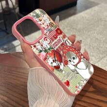 Funda para teléfono con ilustración de gato fresa. Diseño adorable y divertido. Compatible con teléfonos :  17,  16 Pro Max,  15 Pro Max,  13 y  12. Fabricada en TPU, ofrece protección contra golpes y caídas. Un regalo ideal para familiares, amigos, parejas, novios y novias. - Rosa - Ver 6