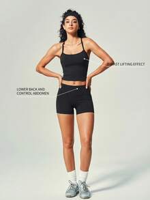 UONNOU Bộ đồ thể thao nữ 2 món gồm áo hai dây và quần short, đồ tập thể dục, đồ tập yoga, bộ đồ bó sát tập luyện, nâng mông, kiểm soát eo, làm thon gọn chân, dây chéo, hở lưng và vai gợi cảm, mút ngực có thể tháo rời, áo siêu ngắn, chất liệu mềm mại và thoải mái, phù hợp cho thể thao, hoạt động ngoài trời, phòng tập, yoga, pilates, các bài tập nhẹ, tập luyện, chạy bộ, mặc hàng ngày, đi làm, bộ đồ thể thao thời trang. - màu đen - Xem 2