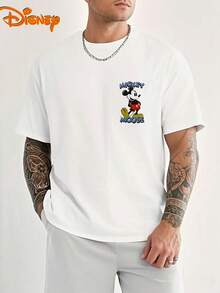 Disney Men's T-Shirt With Mickey Mouse Cartoon Pattern Printed On The Front And Back, Fashionable, Soft And Comfortable Cotton T-Shirt, Retro Street Feel - trắng - Xem 3