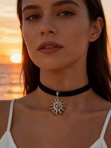 imoli 1件 时尚简约合金向日葵宽绒单层项链 - 22800-nek-black-2 - 查看 5