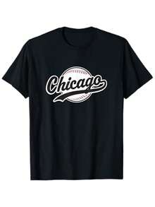 Baseball League Black T-Shirt, Vintage Chicago Baseball Team Design, A Stylish And Casual T-Shirt For Sports, Fitness, Street Style, And Personalized Outfits.  A Graphic T-Shirt Suitable For Both Men And Women. - 黑色2 - 查看 12