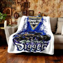 1PC 3D Monster Jam Monster Truck Cartoon Blanket, Edgy Gift For Motorsports Fans, Themed Man Cave Decor, Retro Sci-Fi Party Accent & Race Day Souvenir,Soft Throw Blanket For Home Bedroom Bed Sofa Picnic Travel Office Cover Blanket - multicolour 23 - 查看 4