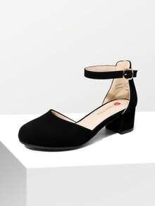 Girls Wedding Party Pumps Closed Toe Ankle Strap High Heels Flower Girl Shoes For Toddler Little Big Kid - màu đen - Xem 6