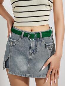 1 chiếc thắt lưng mảnh màu xanh lá cây đính đá lấp lánh dành cho nữ, phù hợp với váy, quần, mặc hàng ngày, dự tiệc, lễ hội âm nhạc. - Thắt lưng đính đá màu xanh lá cây - Xem 2