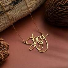1pc Custom Name Necklace, Personalized Cursive Font Pendant, Elegant Bohemian Style, Simple DIY Custom Name Gift, Suitable For Women, Birthday Gift Jewelry Custom Cursive English Name Minimalist Elegant Stainless Steel Necklace Family Holiday Gift Ideal Gifts For Her Girlfriend, Mom, Family, Friends, Daughter, Her, Grandparents For Daily Wear, For Prom, For Teacher Gifts - 彩色 - 查看 3