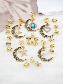 25pcs Moon With Star,Heart,Pearl,Filigree Inlaid Rhinestone Braid Hair Clips, Stylish Hair Accessories Claw Clips Hair Claws Hair Barrettes, School Stuff - Gold - View 5