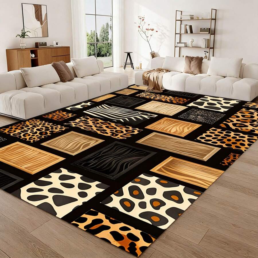 Retro Leopard Print Flannel Carpet, 2D Digital Printing, Non-Slip Rubber Bottom, Multiple Sizes Available. Suitable For All Seasons, Washable, Machine Washable, Comfortable, Unique, Suitable For Him, Her, Family Members, Boyfriend, Girlfriend, Father, Family Members, Mother, Lover, Daughter, Son, Grandfather, Grandmother, Teacher, Doctor, Nurse, Friend, Classmate, Pet. As Birthday Gifts, Household Items, Wedding Items, Souvenirs, Home Decoration, Daily Life, Office Decoration, Birthday, Anniversary, Valentine's Day, Thanksgiving, Graduation Season, Christmas, Halloween, Mother's Day, Father's Day, Wedding, New Year Gift Decoration. Suitable For Shopping Centers, Restaurants, Kitchens, Bathrooms, Living Rooms, Bedrooms, Corridors, Balconies, Outdoor Doors, Door Mats, Entrance Mats, Non-Slip Mats, Offices, Cafes, Piano Room Floor Decoration - 多色2 - 查看 1