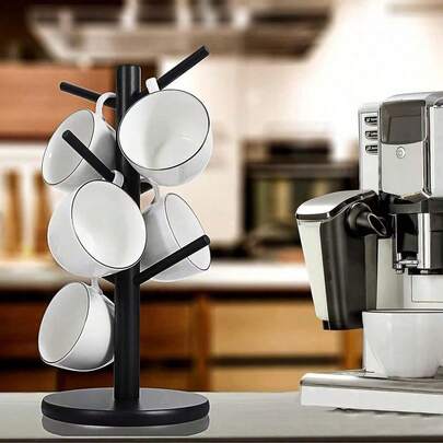 Giá treo cốc cà phê 6 móc, giá để ấm trà, thích hợp cho nhà bếp và phòng khách, trang trí quầy cà phê, giá đựng cốc trên mặt bàn.