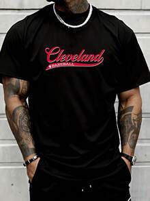 Baseball League Black T-Shirt, Cleveland Team Logo, A Stylish And Casual T-Shirt For Sports, Fitness, Streetwear, And Personalized Outfits.  A Graphic T-Shirt Suitable For Both Men And Women. - 黑色6 - 查看 10