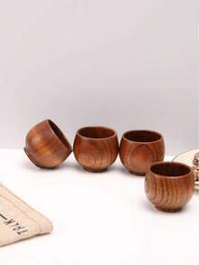 1pc Wooden Textured Cup, Wooden Tea Cup Coffee Cup Wine Cup, Suitable For Drinking Water, Tea, Coffee, Wine, Beer And Hot Beverages - Redwood - View 4