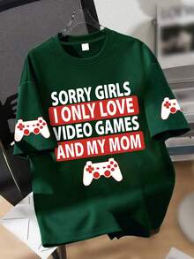 1pc Boys' Funny Game Themed Short Sleeve T-Shirt, Loose Fit, Soft Fabric, Suitable For Spring/Summer Casual & School Wear - Dark Green - View 1