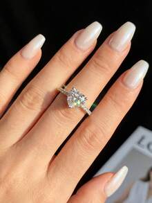 1 chiếc nhẫn vĩnh cửu hình trái tim đính kim cương Moissanite 3 chấu, bạc S925, kiểu dáng tối giản lãng mạn, quà tặng trang sức cao cấp cho ngày cưới và kỷ niệm. - Bạc - Xem 4