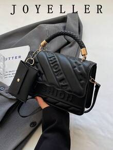 2025夏季女士高品质手提包，时尚百搭的单肩/斜挎包，方形包 - 黑色 - 查看 2