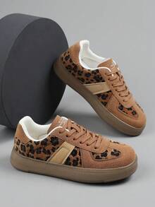 Giày bệt nữ màu kaki, kiểu dáng thoải mái, thiết kế phối màu độc đáo, giày thể thao buộc dây thời trang công sở cá tính, thích hợp cho trượt ván. - Họa tiết da báo - Xem 7