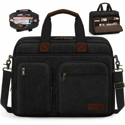 NEWHEY Men Laptop Messenger Bag 15.6 Inch Canvas Briefcase Waterproof Vintage Computer Bag Shoulder Bag Satchel Bags For Work College Travel, Laptop Bag