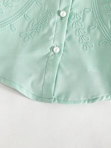 2pcs Baby Girls Elegant Embroidered Pearl Button Sleeveless Top And Minimalist Shorts Set, Fashionable Summer Outfit - Green - View 8