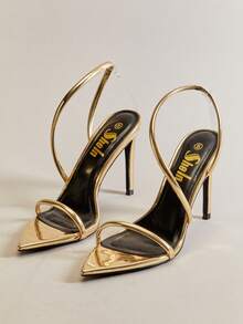 Hauture New Women's Mirror Gold Patent Point Toe Sexy High Heel Dance Holiday Party Spring Summer Shoe - Gold - View 4