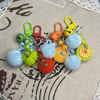 The Blue Plush Ball Is Adorned With Fruits And A "LOVE" Tag, Allowing You To Carry Sweet Sentiments With You. The Delicate Bell, Bow, And Bead Accessories Create A Lively And Soothing Effect. Whether Used To Brighten Daily Life For Yourself Or To Convey Emotions As A Gift, It Can Showcase Your Unique Romance On Keys And Bags, Making Every "Tinkle" Sound A Echo Of Love.