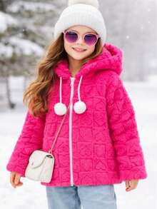 Very Warm Children's And Youth Teddy Coat With Hood - 玫紅色 - 查看 2